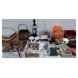 Mixed lot: flatware, holiday decor, baskets,