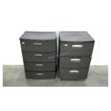 Two Sterilite plastic storage bin towers, 32"