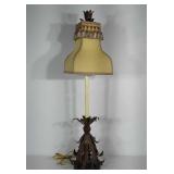 Home decor lamp with tassel shade and metal leaf