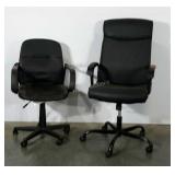 Two rolling office chairs. One high back