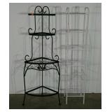 Two metal stands, green corner shelf, 66" tall,