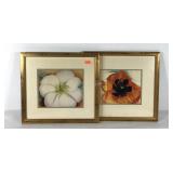Two decor flower prints, each framed and double