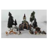 Christmas village decor, includes church,