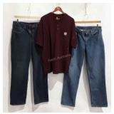 Carhartt jeans, two pair 32x32 and shirt size