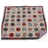 Throw sized patriotic knotted quilt, 52x52, good