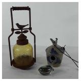Mixed group, includes stoneware birdhouse, glass