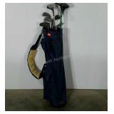 Golf bag and clubs, various brands as shown