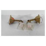 Two brass and glass light fixtures