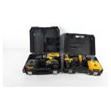 Tools, two DeWalt drills with cases, batteries