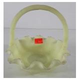 Fenton green custard satin glass basket, 7.5",