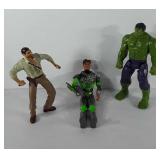 Toys, three action figures, includes Hulk,