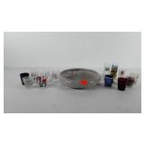 Barware, bowl and shot glasses