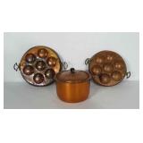 Copper plated cooking pot with lid and 2 copper