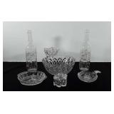 Glassware, includes two glass bottles with floral