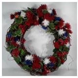 Patriotic wreath. Twigs with everlasting red,