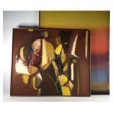 Mid century paintings on canvas, square is signed