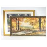 Two large framed decor prints, matted courtyard