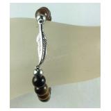 Tigers eye beaded stretch bracelet with feather