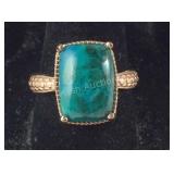 Size 8, chrysocolla ring in bronze