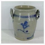 Floral stoneware crock, 4.5" × 5.5"
