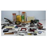 Tools, tape measure, mallet, shears, finishnails,