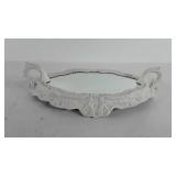 Cast enameled mirrored vanity tray, 18"