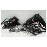 Three electric drills in used condition. Tested