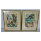 Two water color-look prints, 12" x 16", Southern