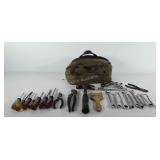 Tools, includes tool bag, wrenches, flat and