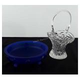 Glassware, includes basket and cobalt blue