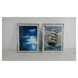 Pair of ocean themed prints, one frame has