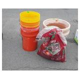 Misc. Lot two 16" plastic flower pots, partial