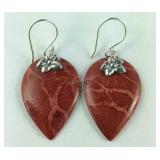 Sterling sponge coral dangle earrings
