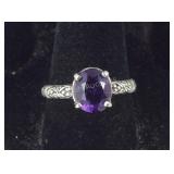 Size 8 Sterling 1.6ct amethyst solitaire ring