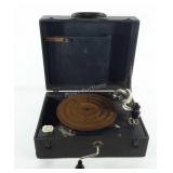 Portable hand crank record player in case