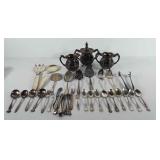 Silverplated group, includes flatware, serving