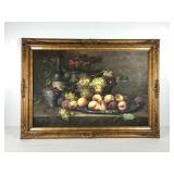 Still life painting on canvas, ornate frame