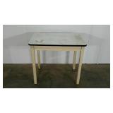 Enamel topped table, 21 x 32 x 30, missing a