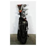 Golf clubs with bag. Assorted makers.