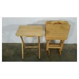 Four TV trays with stand, light wood