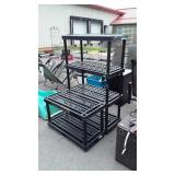 Black poly shelving lot, 2 sections, one 2