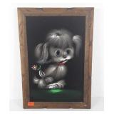 Puppy painting on velvet, framed 15x20, seller