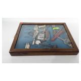 Shadowbox full of knick knacks, includes Mason