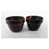 Two stoneware planters, one has some chips on