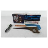 American tool set, includes metal tool box, saw,