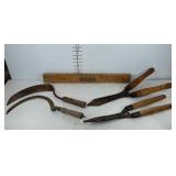 Tools, Craftsman level, scythes, and clippers
