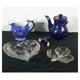 Floral heart glass dish, glass leaf dish, floral