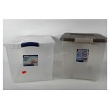 Two Sterilite totes with lids, 50 quart tote with