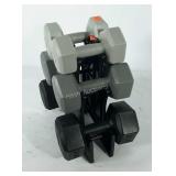 Three sets of dumbbell weights with stand, 3, 5,