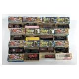 Model train cars, with boxes, condition as shown